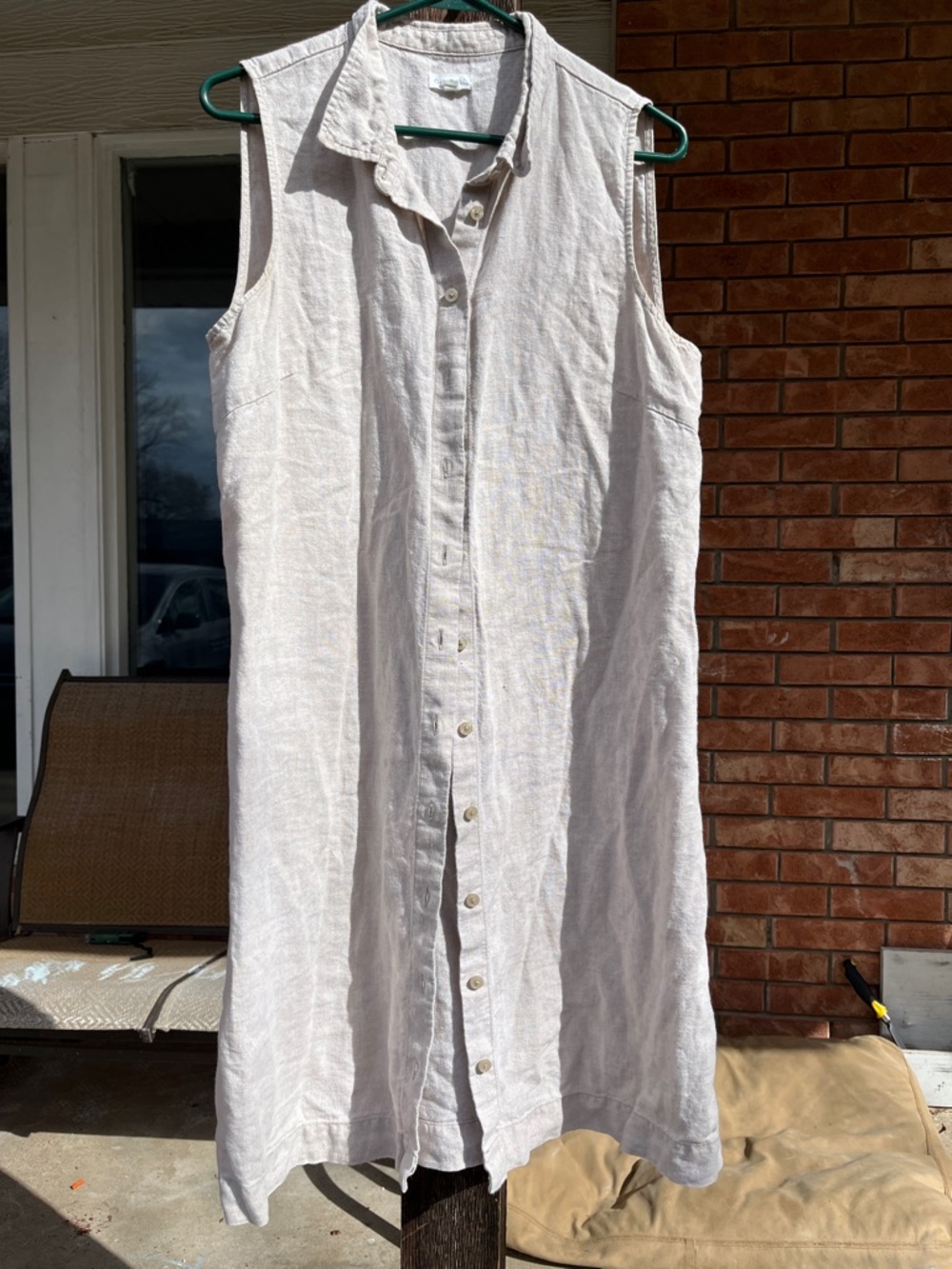Garnet Hill 100% Linen Button-Up Shirt Dress in Light Taupe